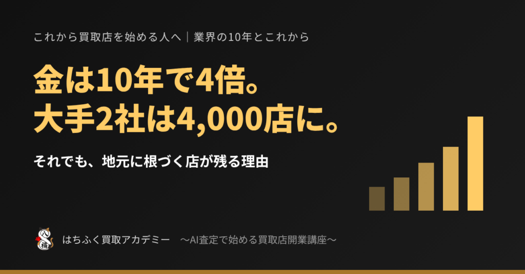 金は10年で4倍。大手2社は4,000店に。それでも、地元に根づく店が残る理由